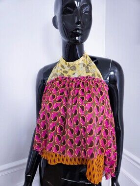 Zara Multicolor Pink Yellow Patterned Silk Top